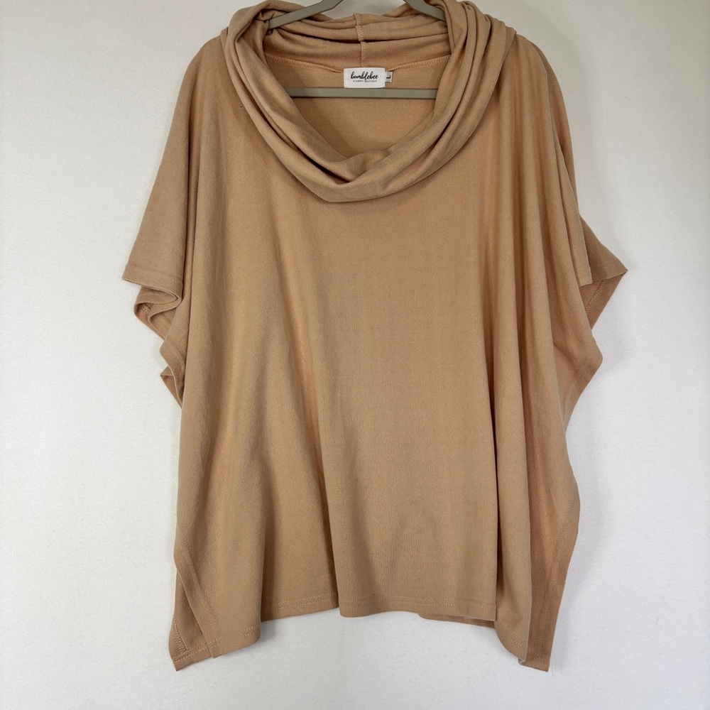 Bumblebee(Boutique Label) L Soft Peach Polyester Cape/Poncho Cowl Neck Chic Top